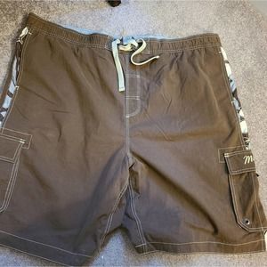 Mantaray Men's Cargo Swimwear, Brown with blue pattern. Size 3XL